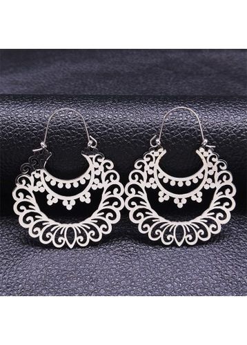 Silver Stainless Steel Hollow Bohemian Earrings - unsigned - Modalova