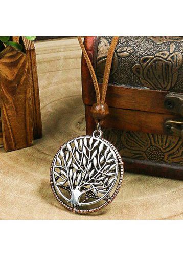 Silver Round Metal Hollow Tree Necklace - unsigned - Modalova