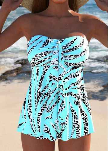 Ruffle Animal Print Cyan Tankini Set - unsigned - Modalova