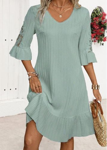 Sage Green Embroidery A Line Half Sleeve Dress - unsigned - Modalova