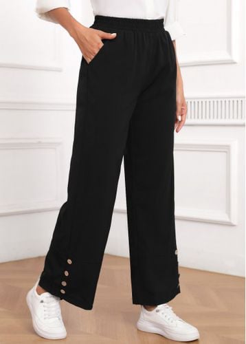 Black Button Elastic Waist High Waisted Pants - unsigned - Modalova