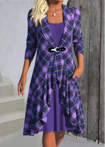 Purple Patchwork Plaid A Line 3/4 Sleeve Dress - unsigned - Modalova