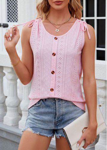 Pink Button Scoop Neck Tank Top - unsigned - Modalova