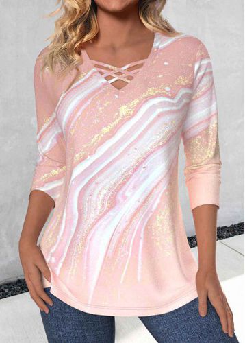 Dusty Pink Criss Cross Marble Print T Shirt - unsigned - Modalova