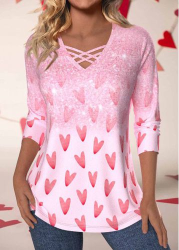 Valentine's Day Light Pink Criss Cross T Shirt - unsigned - Modalova
