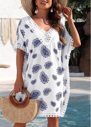 Lace Geometric Print White Cover Up - unsigned - Modalova