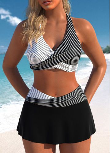 Surplice Striped Black Patchwork Bikini Set - unsigned - Modalova