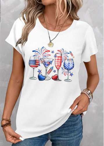 American Flag White Patchwork Short Sleeve T Shirt - unsigned - Modalova
