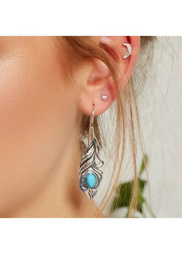Asymmetry Turquoise Leather Design Alloy Earrings - unsigned - Modalova