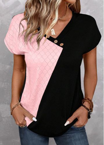 Light Pink Patchwork Short Sleeve V Neck T Shirt - unsigned - Modalova