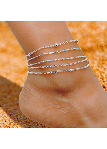 Multi Layered Silvery White Alloy Anklets - unsigned - Modalova