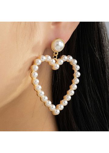 Gold Heart Alloy Pearl Cutout Earrings - unsigned - Modalova