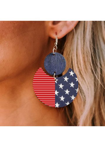 American Flag Blue Round Wood Earrings - unsigned - Modalova