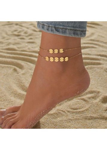 Gold Geometric Layered Round Alloy Anklet - unsigned - Modalova