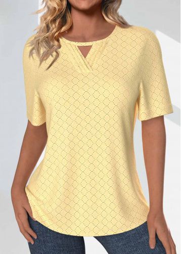 Light Yellow Jacquard Short Sleeve Round Neck T Shirt - unsigned - Modalova