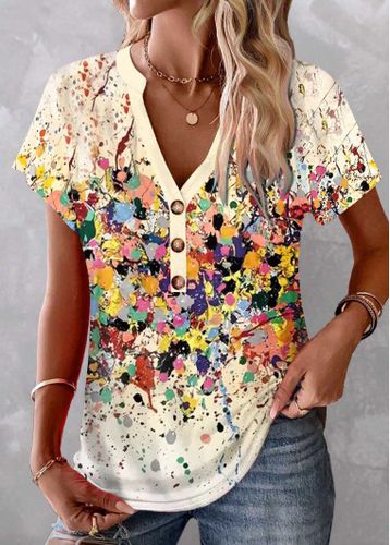Multi Color Patchwork Dazzle Colorful Print T Shirt - unsigned - Modalova