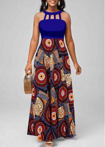 Navy Cage Neck African Tribal Print Sleeveless Maxi Dress - unsigned - Modalova