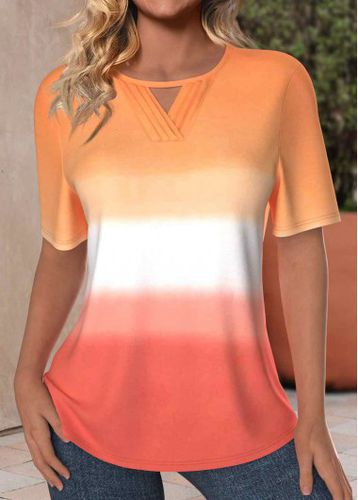 Orange Cut Out Ombre Short Sleeve T Shirt - unsigned - Modalova