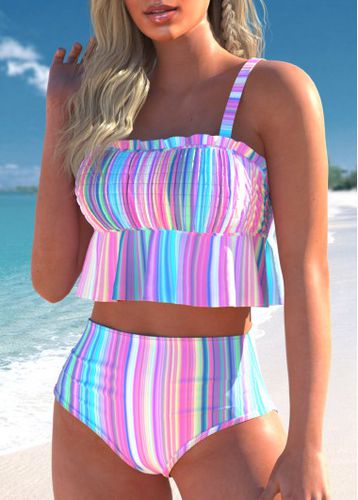Smocked Striped Multi Color Bikini Set - unsigned - Modalova