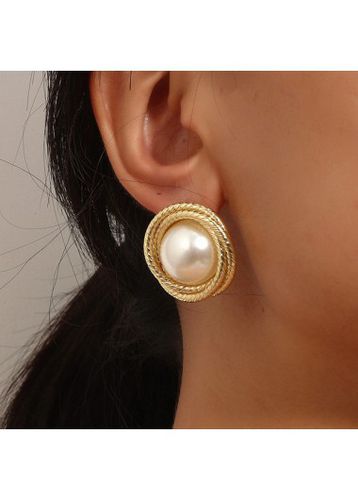 Gold Round Alloy Pearl Design Earrings - unsigned - Modalova