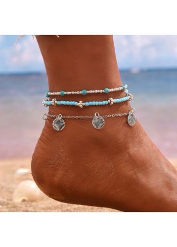 Turquoise Baded Design Iron Anklet Set - unsigned - Modalova