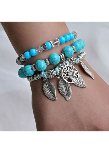 Turquoise Leaf Design Alloy Bracelet Set - unsigned - Modalova