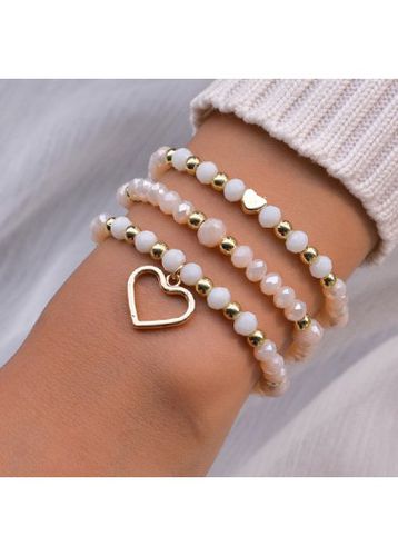 Light Pink Heart Detail Crystal Bracelets Set - unsigned - Modalova