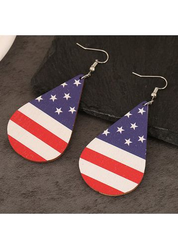 American Flag Teardrop Design Navy Wood Earrings - unsigned - Modalova