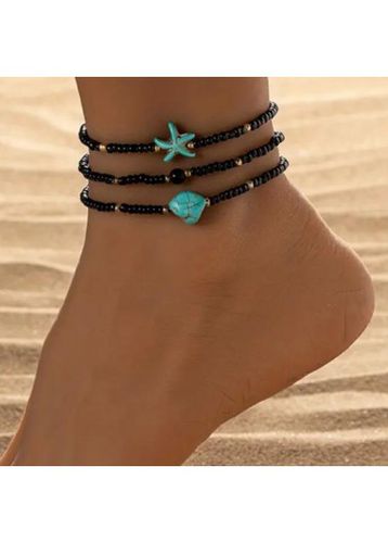 Black Starfish Design Polyresin Layered Anklet - unsigned - Modalova