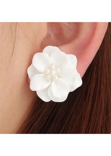 White Plants Floral Patchwork Pearl Earrings - unsigned - Modalova