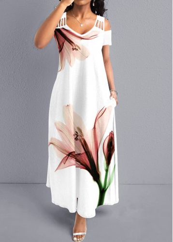 White Breathable Floral Print A Line Maxi Dress - unsigned - Modalova