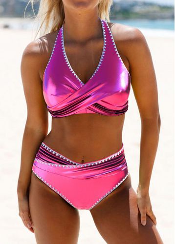 Contrast Binding Tie Hot Pink Bikini Set - unsigned - Modalova