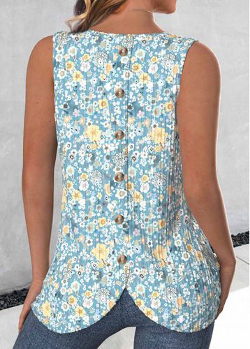 Mint Green Button Ditsy Floral Print Sleeveless Tank Top - unsigned - Modalova