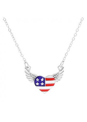 American Flag Blue Heart Alloy Necklace - unsigned - Modalova