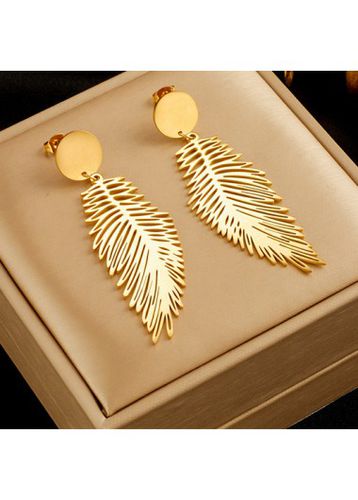 Gold Vintage Feather Design Alloy Earrings - unsigned - Modalova