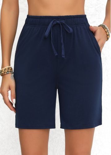 Navy Double Side Pockets Elastic Waist High Waisted Shorts - unsigned - Modalova