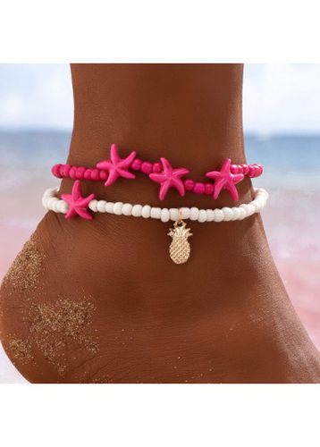 Hot Pink Pineapple Starfish Beads Anklet Set - unsigned - Modalova