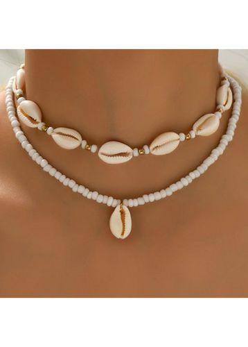 White Seashell Design Beaded Necklace Set - unsigned - Modalova