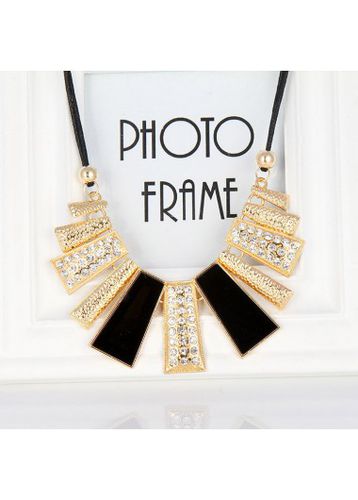 Black Rectangle Alloy Rhinestone Design Necklace - unsigned - Modalova