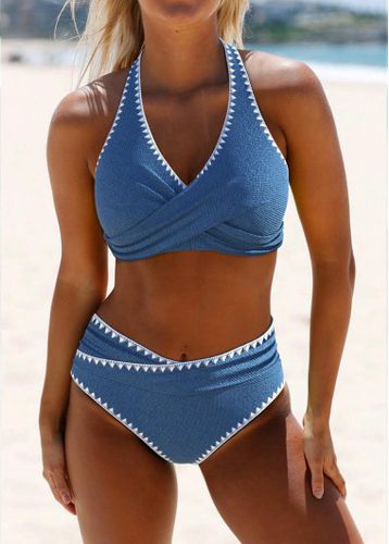 Criss Cross Tie Back Denim Blue Bikini Set - unsigned - Modalova