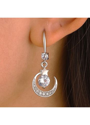 Silvery White Moon Rhinestone Alloy Earrings - unsigned - Modalova
