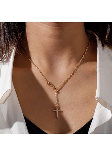 Gold Cross Eight Design Alloy Necklace - unsigned - Modalova