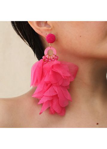 Neon Rose Red Patchwork Beaded Floral Earrings - unsigned - Modalova