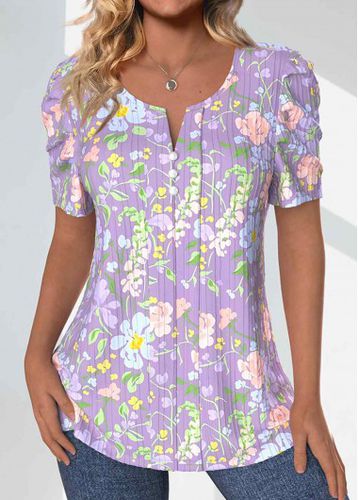 Light Purple Textured Fabric Ditsy Floral Print T Shirt - unsigned - Modalova