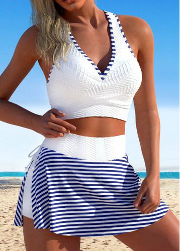 Contrast Binding Striped White Bikini Set - unsigned - Modalova