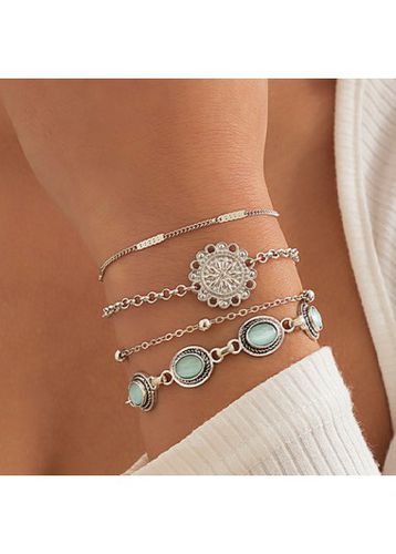Silvery White Tribal Design Alloy Bracelet Set - unsigned - Modalova