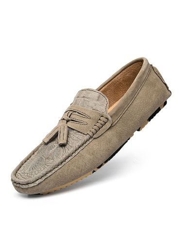 Mens Loafer Shoes Slip-On Metal Details Round Toe Suede Leather Flat Shoes - milanoo.com - Modalova