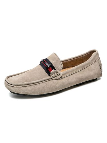 Men Loafer Shoes Slip-On Metal Details Round Toe Suede Leather Casual Flat Shoes - milanoo.com - Modalova