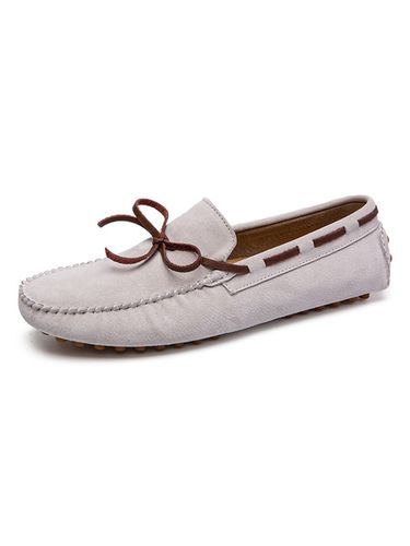 Loafer Shoes For Men Slip-On Bows Round Toe Suede Leather Hunter Green Casual Boat Shoes - milanoo.com - Modalova