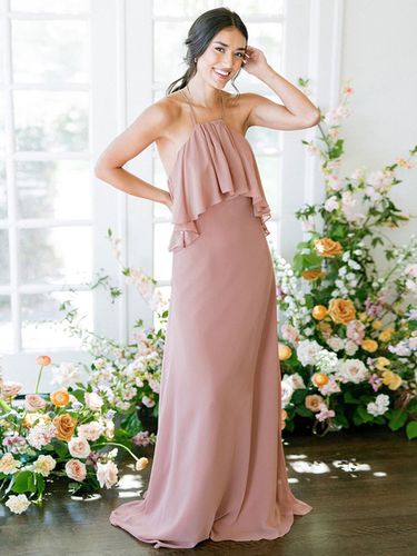 Bridesmaid Dresses A-Line Floor-Length Sleeveless Backless Chiffon Cameo Brown Formal Gowns Free Customization - milanoo.com - Modalova